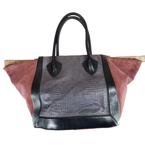 Pour La Victoire Maison Croc Embossed Tote Bag Brick Red Black Suede Leather - Picture 2 of 16